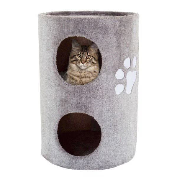 Cat Condo 2 Story Double hole with scratching surface 14in diameter 20.5in high gray by Pet Adobe, Pet Adobe, Mfr#: 129409XSV